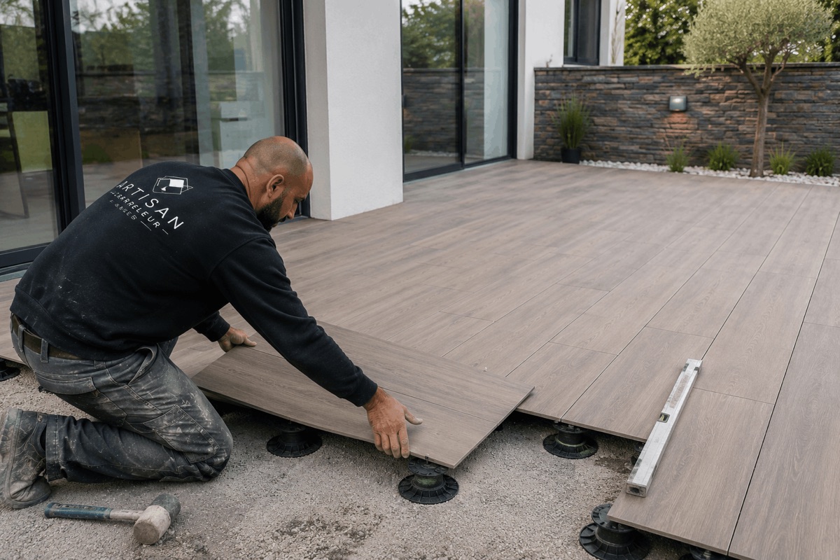 Carrelage terrasse extérieure en grès cérame à Angers