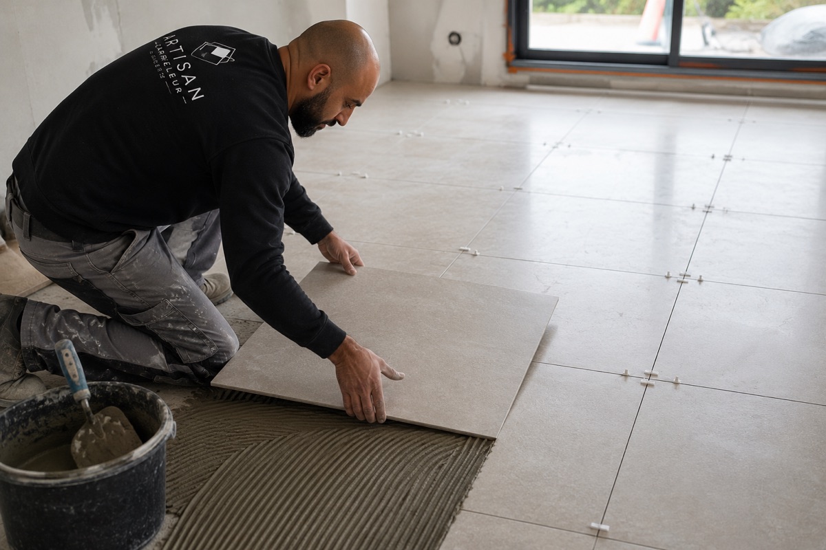 Pose de carrelage au sol par notre artisan à Angers