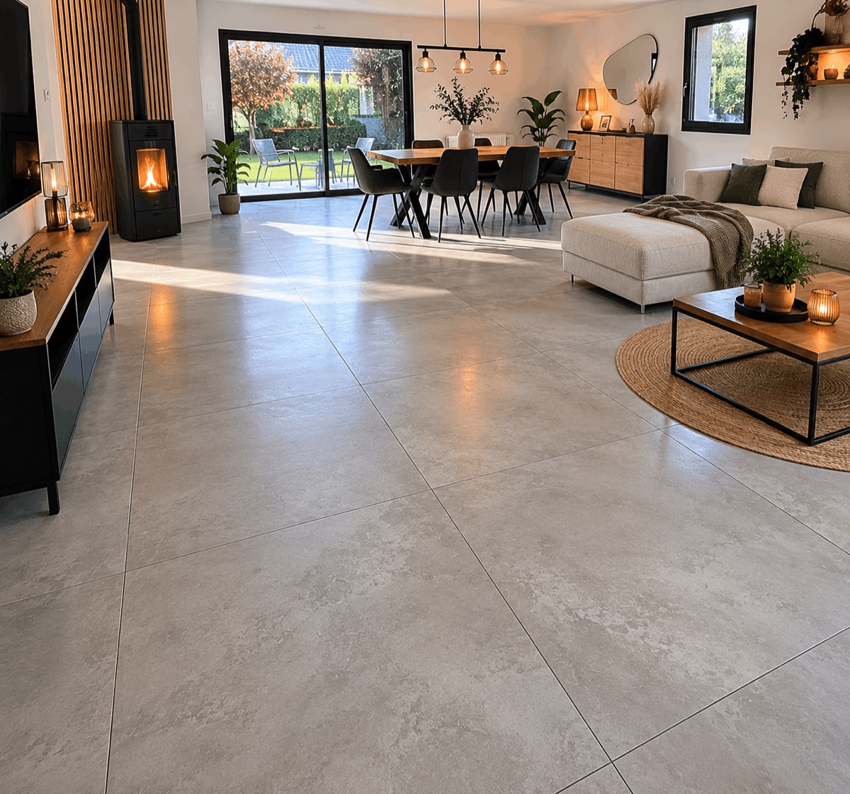 Pose de carrelage grand format dans un pavillon à Montreuil-Juigné